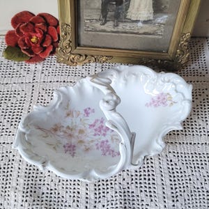 Antique German Porcelain Relish Dish - Floral Scalloped Candy Nut Server - Victorian Style