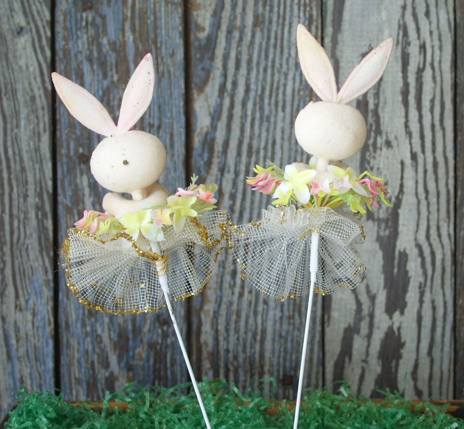 Vintage Flocked Plastic Easter Floral Picks Bunnies Etsy