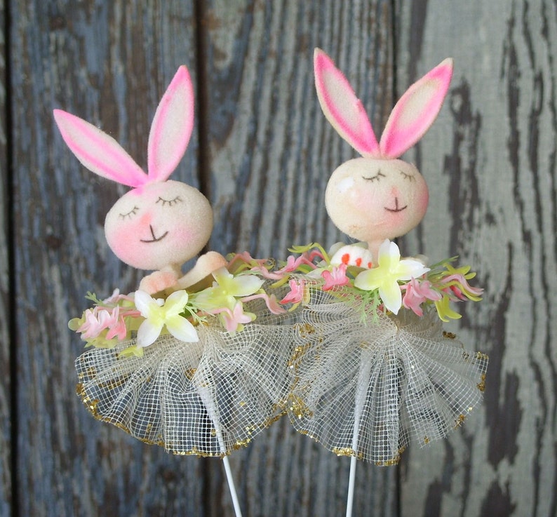 Vintage Flocked Plastic Easter Floral Picks Bunnies Etsy