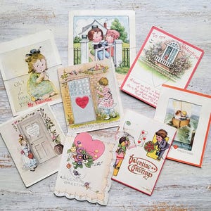 8 vintage kinderwenskaarten voor Valentijn, jaren 30