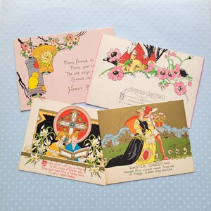 4 tarjetas de San Valentín infantiles vintage con farolillos estilo Art Decó