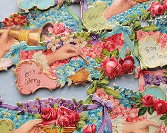 10 Embossed Floral Flowers Victorian Calling Card Scraps NOS Full Sheet