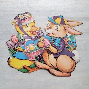 Adornos de Pascua de cartón troquelado vintage con forma de conejito y pato, 30 cm