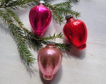 3 Vintage Shiny Brite Glass Japanese Lantern Christmas Ornaments