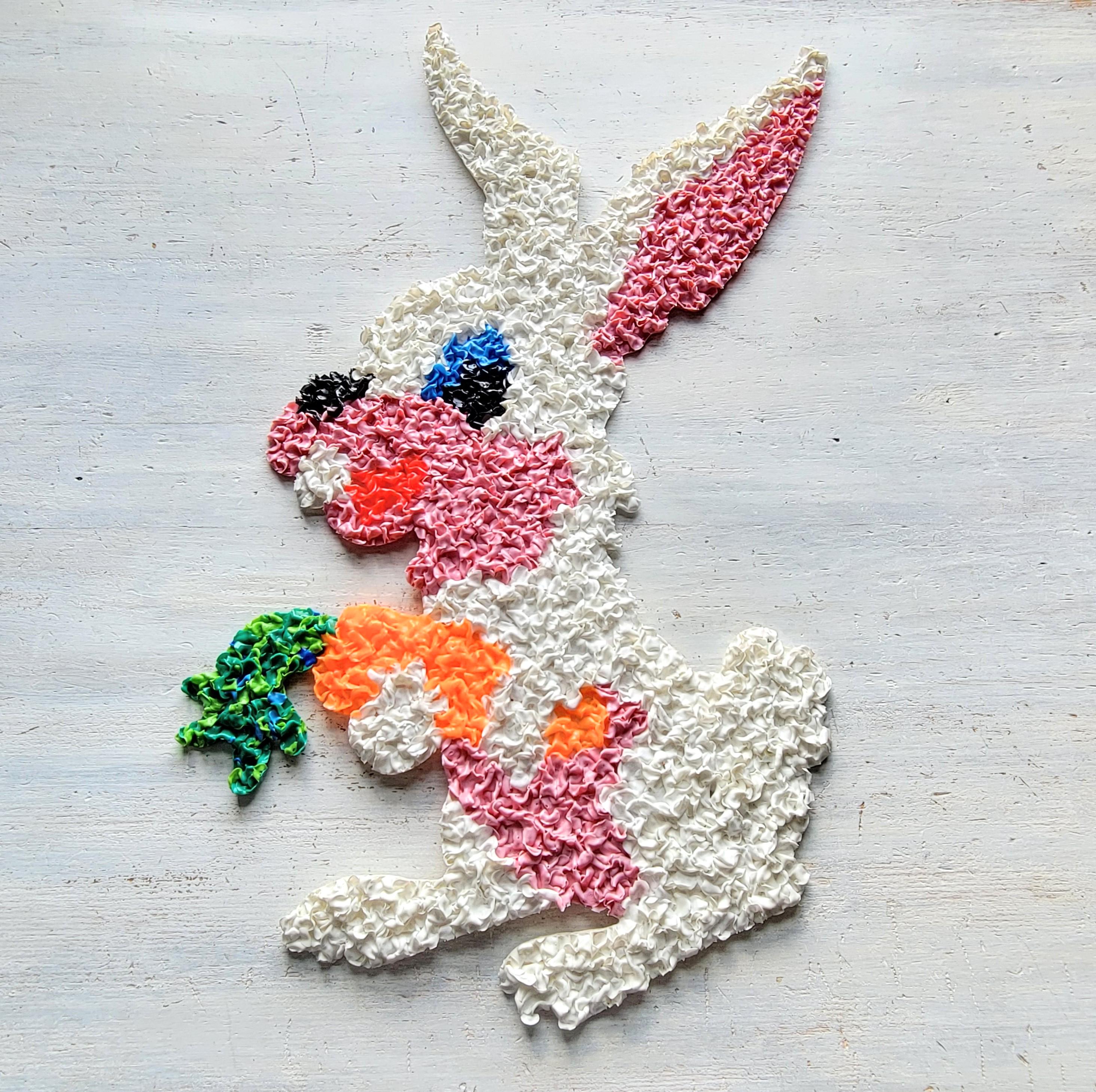 Vintage Melted Popcorn Plastic Easter Bunny Rabbit Wall Decoration