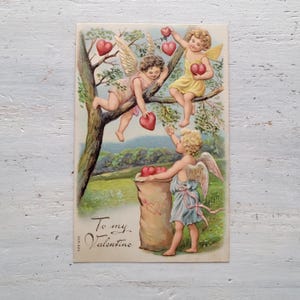 Ancienne carte postale de la Saint-Valentin de 1908, coeurs d'amoureux en relief, Allemagne