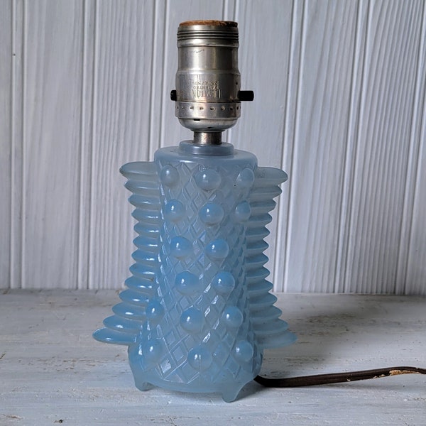 Vintage Blue Glass 1940's Boudoir Table Lamp Estate Art Deco 5.5"