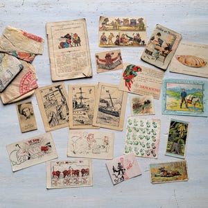 Etiquetas de papel pequenas efêmeras antigas vitorianas, cartões, livretos, humor para scrapbooking, 22 peças.