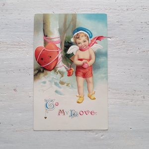 Ancienne Carte postale Ellen Clapsaddle Saint-Valentin Cœurs anthropomorphes Cupidon Allemagne