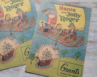 2 Vintage 1966 Grant's Santa Claus on the Jolly Roger Christmas Advertising Giveaways