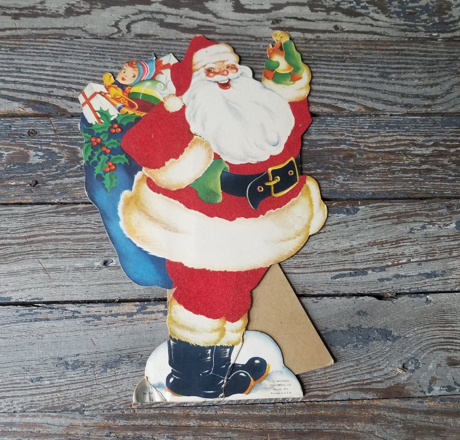Vintage Die Cut Flocked Stand up Santa Claus Cardboard | Etsy