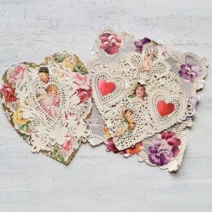 Tarjetas de San Valentín con encaje de papel victoriano antiguo y flores para niños
