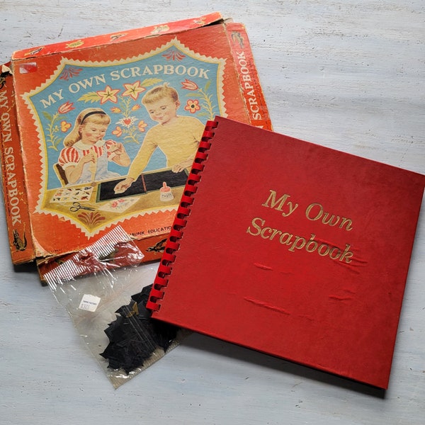 Unused Vintage Children's My Own Scrapbook in Box Black Pages Spiral-bound + Photo Corners