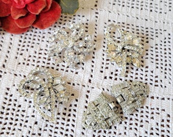 Vintage 1950s Rhinestone Brooches and Shoe Clips