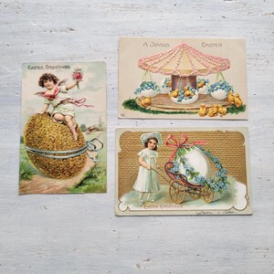 3 Antike Ostern Postkarten Kinder Blumen Karussell Geprägt Deutschland Lot