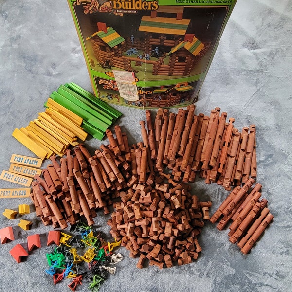 Huge Lot Vintage Lincoln Logs w/Figures Original Box 412pc