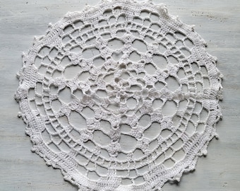 Vintage White Hand Crocheted Ruffled Doily 13.5" Diam.