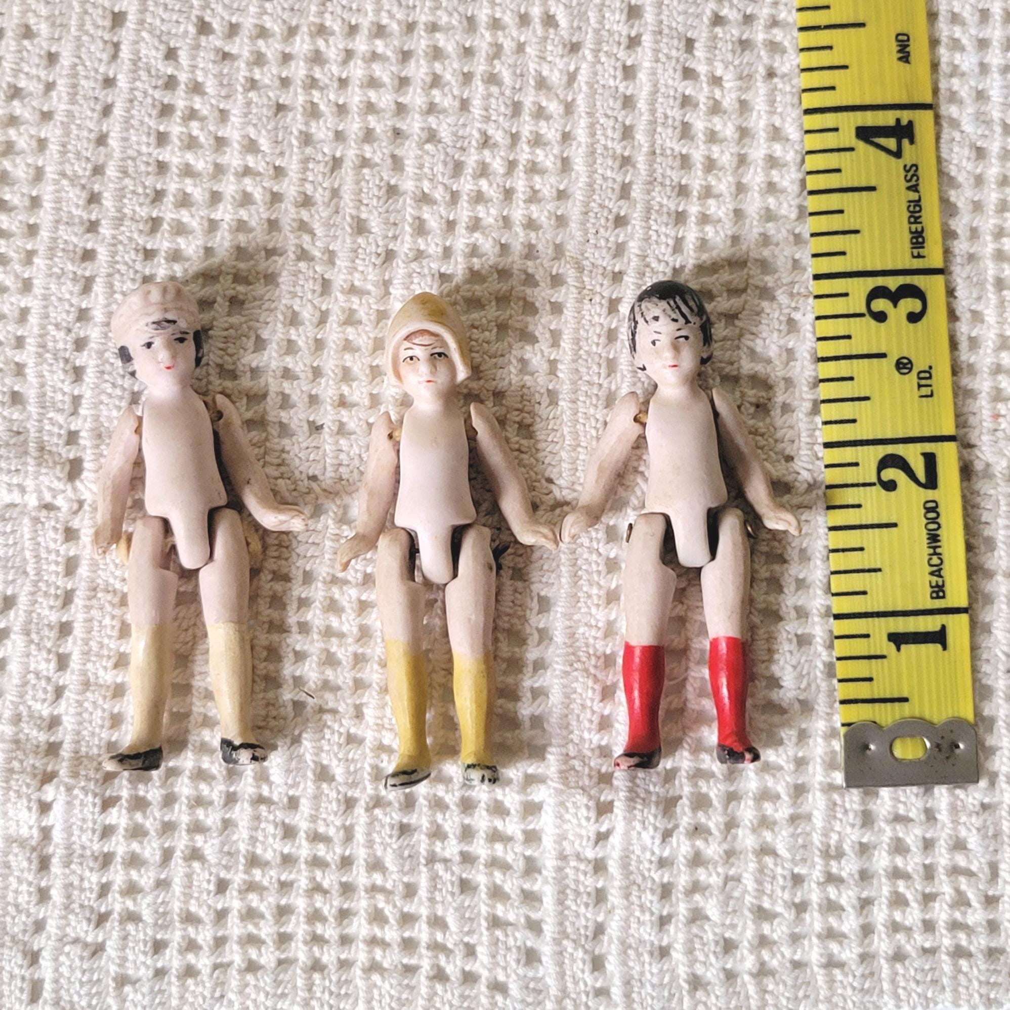 3 Antique German Miniature Figurines – Tiny Bisque Porcelain Flapper ...