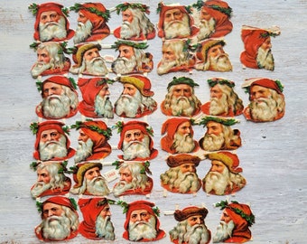 32 pc. Antique Victorian Santa Claus Head 1.5" Scraps