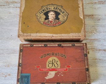 2 Antique General Arthur Admiration Cigar Boxes Lot Wooden