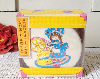 Vintage 1970s Tinkerbell Dusting Powder with Puff - Tom Fields - Retro Children's Play Cosmetics - New Old Stock