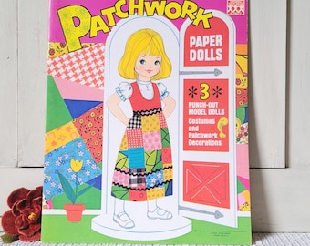 Libro de muñecas de papel para colorear con recortes de patchwork vintage sin cortar de Saalfield
