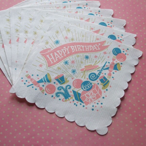 8 Vintage HAPPY BIRTHDAY Party Paper Napkins