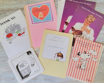 7 Vintage Greeting Cards Snoopy Ziggy Tammy Faye Baker Humor Unused & Used