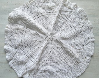 Vintage White Hand Crocheted Ruffled Doily 16" Diam.