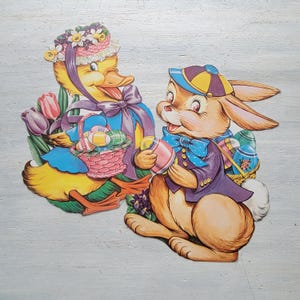 Adornos de Pascua de cartón troquelado vintage con forma de conejito y pato, 30 cm
