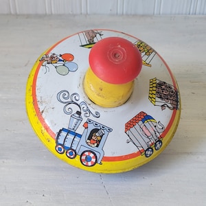 Vintage Colorful Circus Train Ohio Art Tin Toy Spinning Top