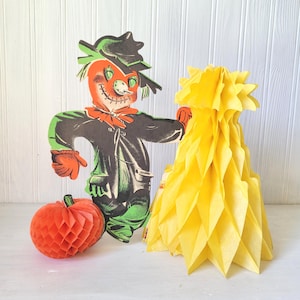 Vintage Halloween Scarecrow Die Cut Decoration Honeycomb Haystack