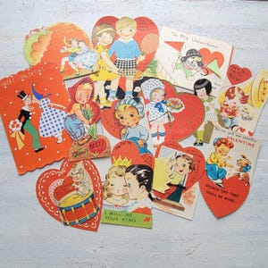 Lote de 12 cartões vintage de dia dos namorados para crianças
