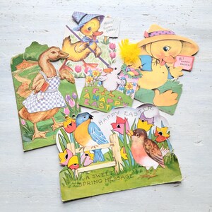 5 vintage paaswenskaarten Kuikens Eenden Vogels