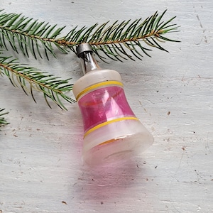Vintage Unsilvered Striped Bell Glass Christmas Ornament