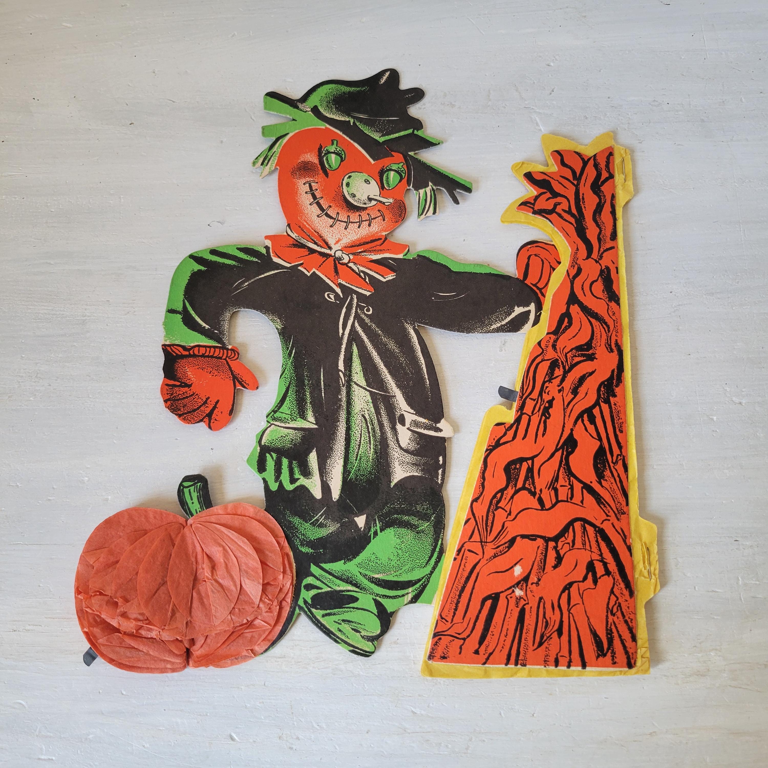 Vintage Halloween Scarecrow Die Cut Decoration Honeycomb Haystack 1950 ...