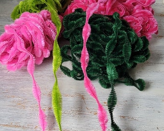 5 Yards Vintage Bumpy Chenille Choice or Mix of Pink Green 1" and 2" Bump