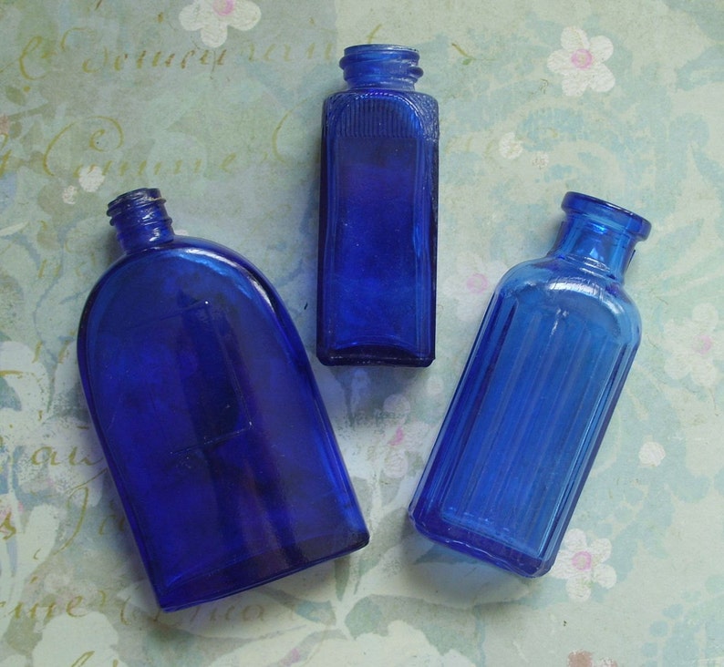 Antique Cobalt Blue Glass Bottles Anchor Hocking Doho Bourjois Etsy