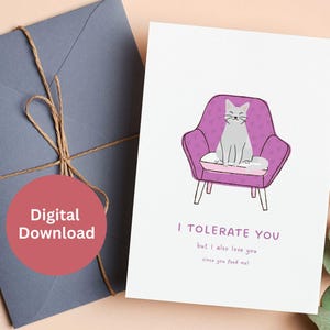 Druckbare niedlich und witzig Valentinstag Karte, Grusskarte Punny, Jubiläum Karte, Katze Wortspiel Liebe Karte, Tierische Karte, digitaler Download, 5 x 7