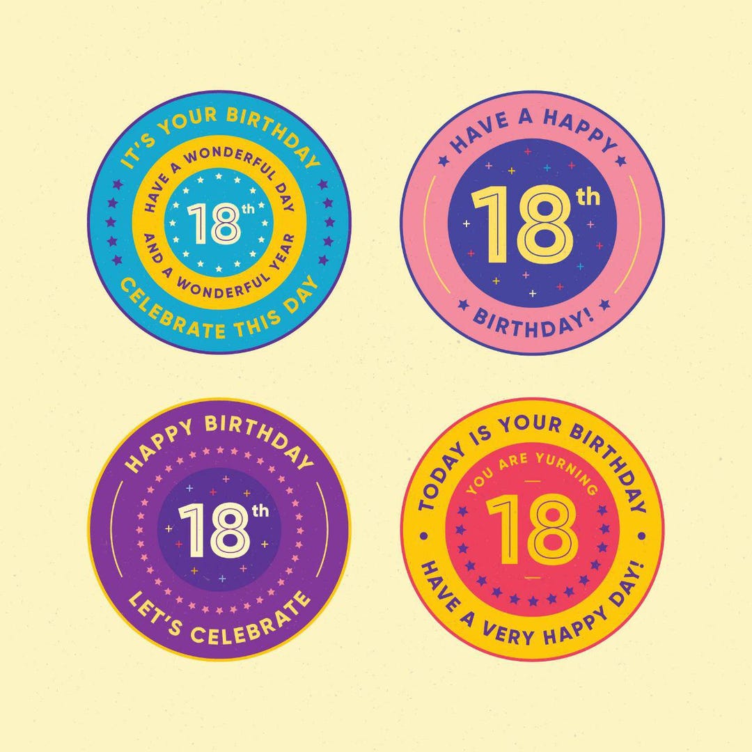 Bright 18th Birthday Stickers – Fun & Colorful Party Favor Labels - Etsy
