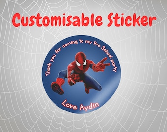 Pegatinas de cumpleaños de Spiderman, etiquetas personalizadas para recuerdos de fiesta, mensaje personalizado y nombre, etiquetas de regalo digitales imprimibles de superhéroes para preescolar.