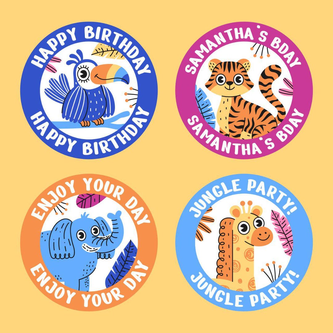 Jungle Party Birthday Stickers – Animal Theme Kids Party Favors - Etsy