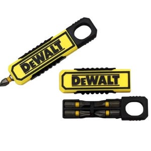 May include: A set of three black and yellow DeWalt tools. The set includes a yellow and black screwdriver with the DeWalt logo, a yellow and black bit holder, and a black bit holder with several bits.