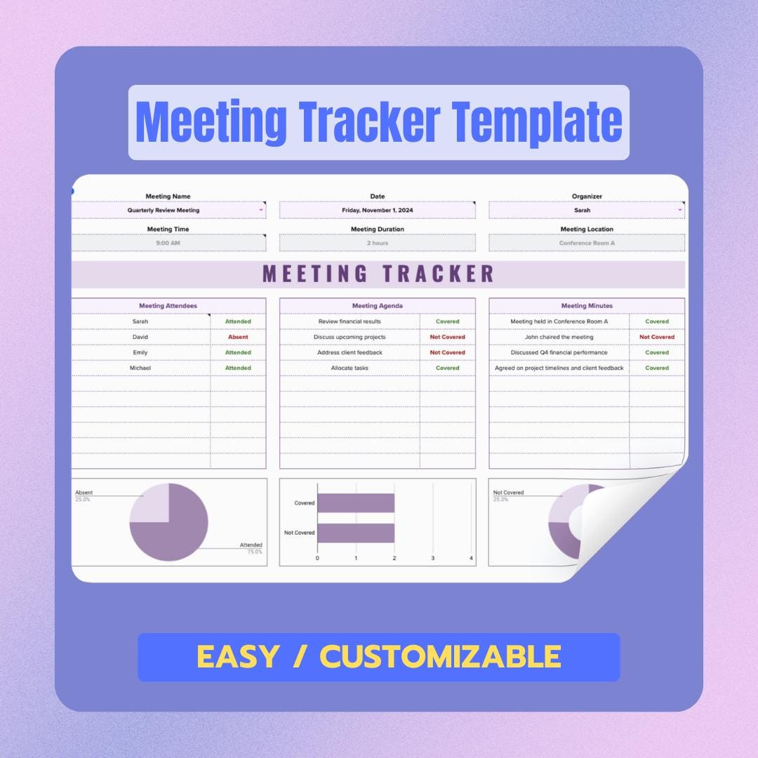 Meeting Tracker Template Editable Google Sheets Digital Download