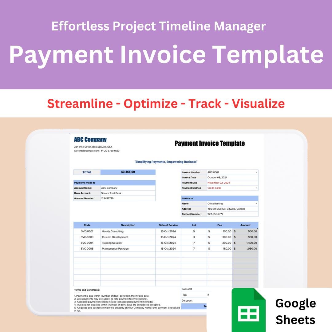Payment Invoice Template Editable & Easy to Use Digital Download - Etsy
