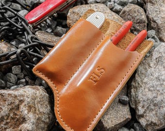 Leather EDC Gear Pouch, Knipex Cobra 125 & SAK Holder, Flashlight Holder