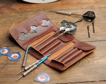 Leather Darts Case Holder for 6 Darts, Personalized Pro Player Gift