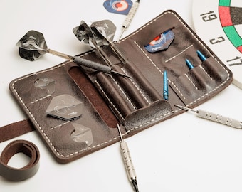 Handcrafted Leather Darts Case: Roll-Up Design, Dart Player Gift