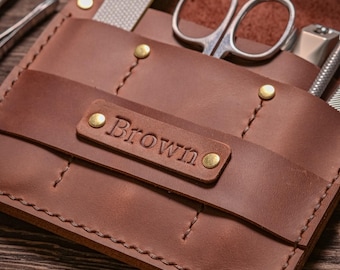 Leather Manicure Case: Personalized Travel Tool Organizer