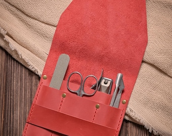 Personalized Leather Manicure Set Case: Travel Tool Organizer